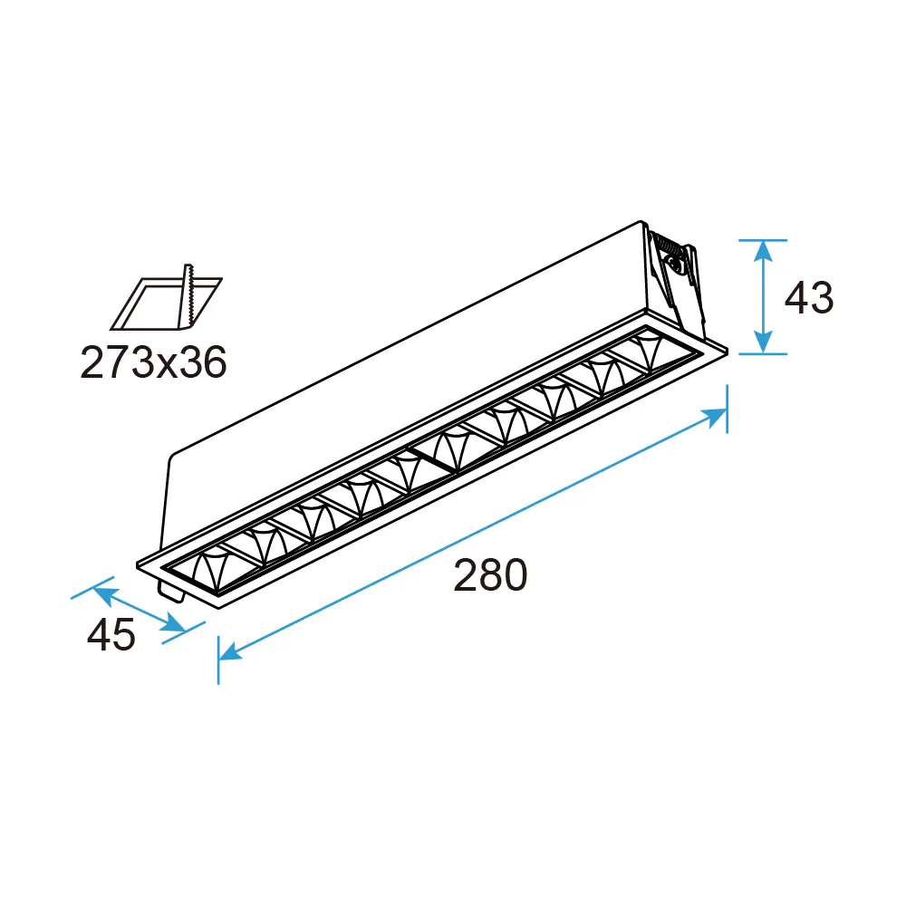 GR30 Recessed LED Grille Light 23W Fixed, UGR<10
