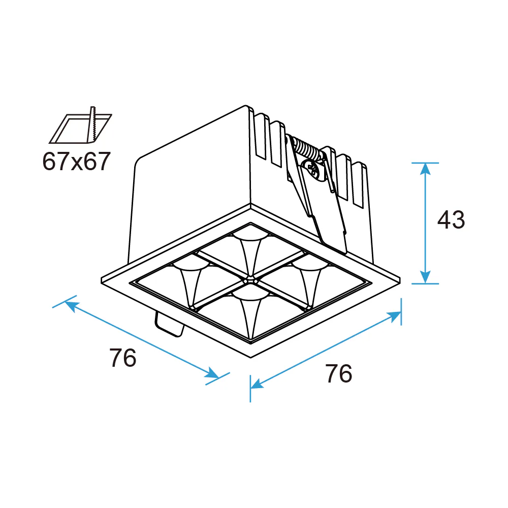 GR30 Recessed LED Grille Light 10W Fixed, UGR<10