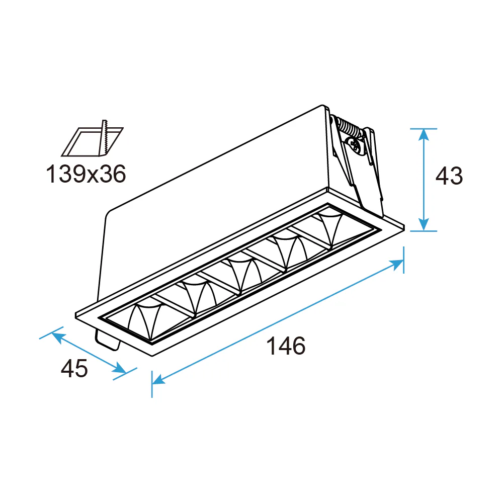 GR30 Recessed LED Grille Light 12.5W Fixed, UGR<10