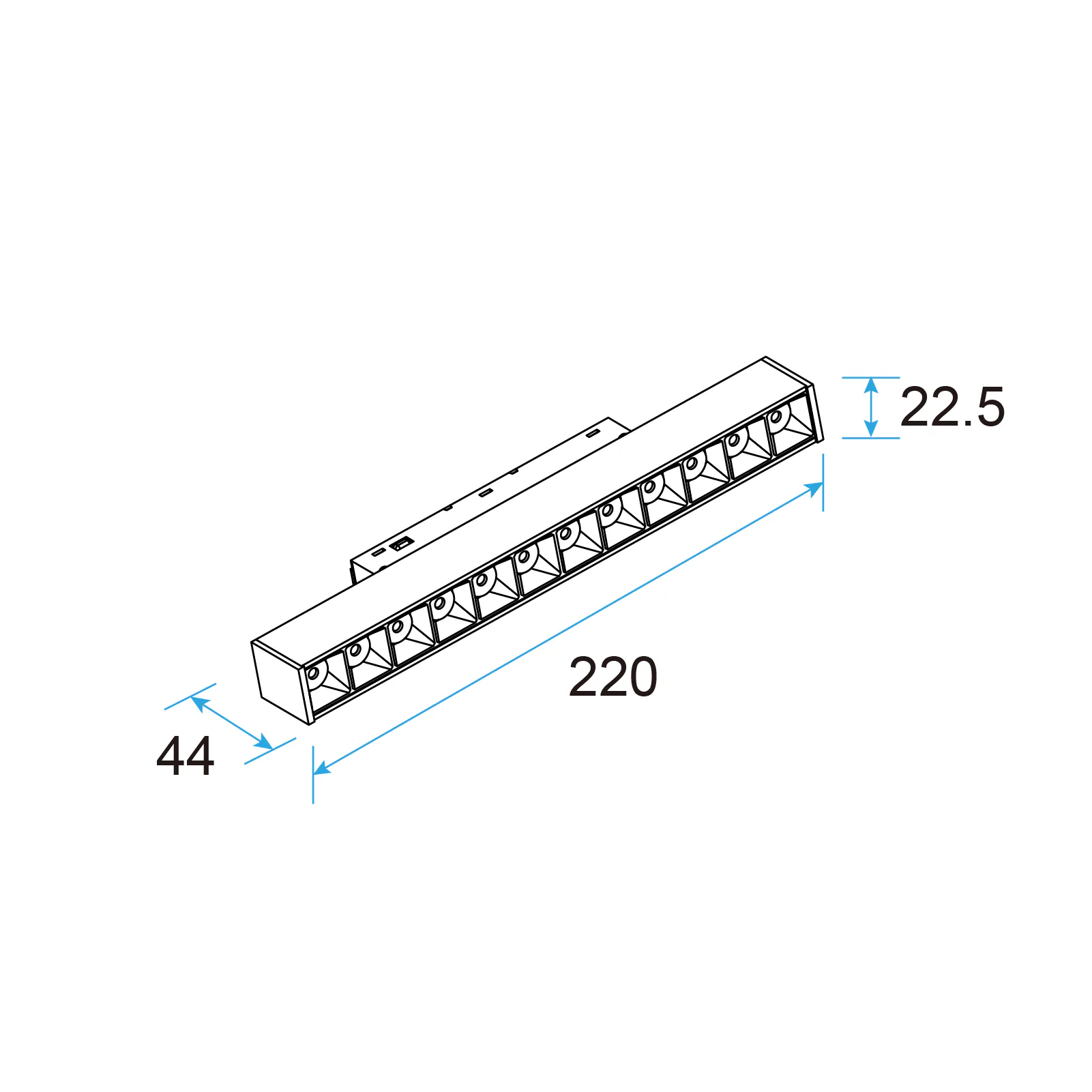 M20 LED Grille Light 10W Fixed, 48V Magnetic Track Light, UGR<13