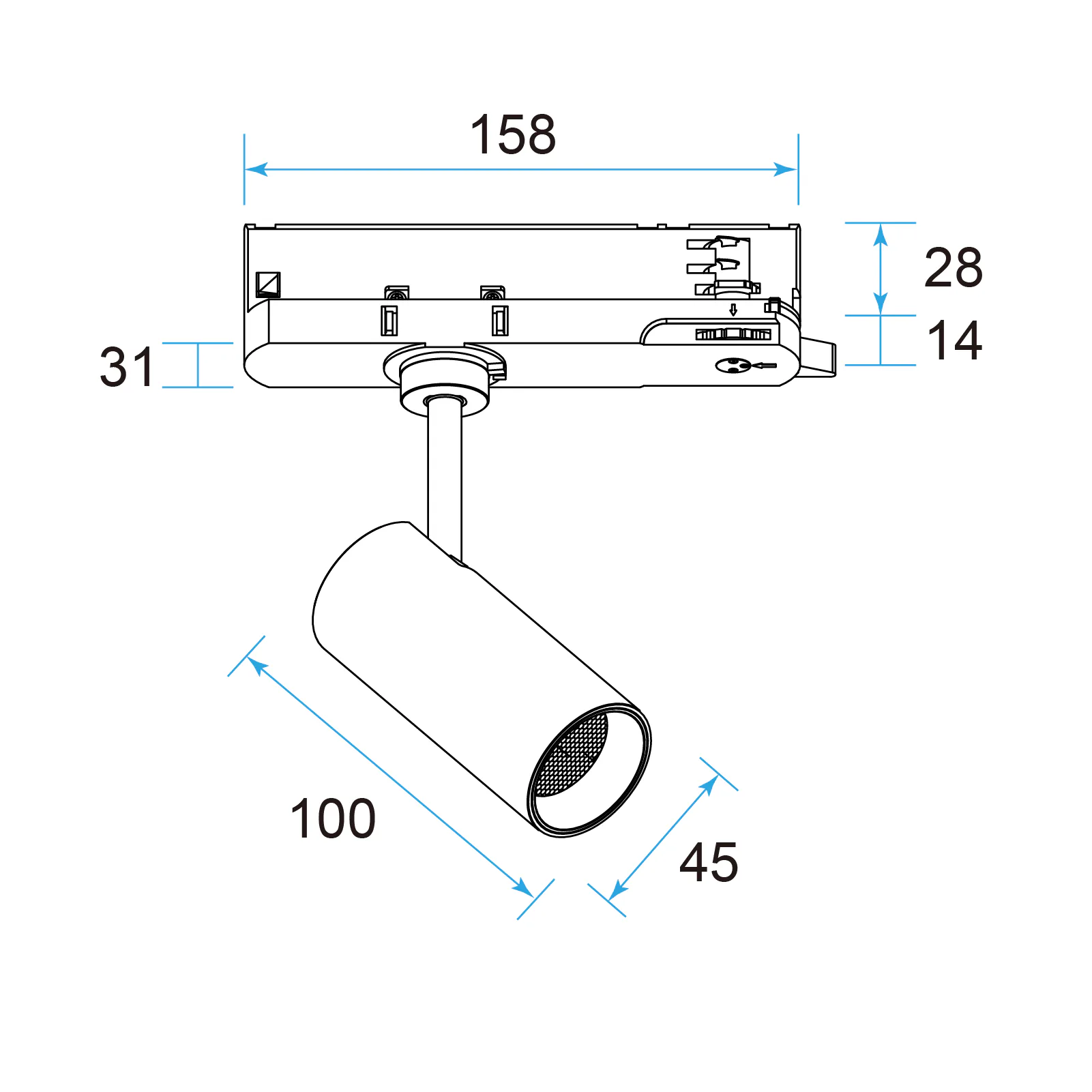 TR4 LED Spot Light 10W Adjustable, 3-Phase Track Light, UGR<19