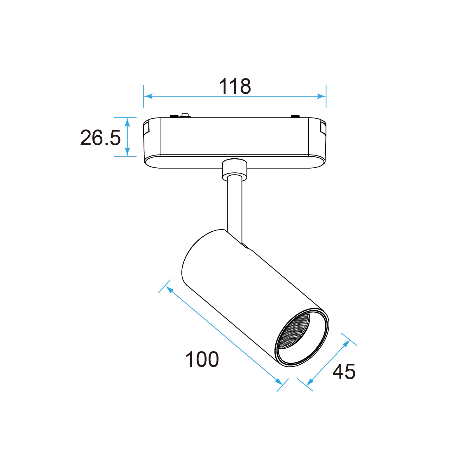 U23 LED Spot Light 9.5W Adjustable for 48V Slim Track, UGR<19