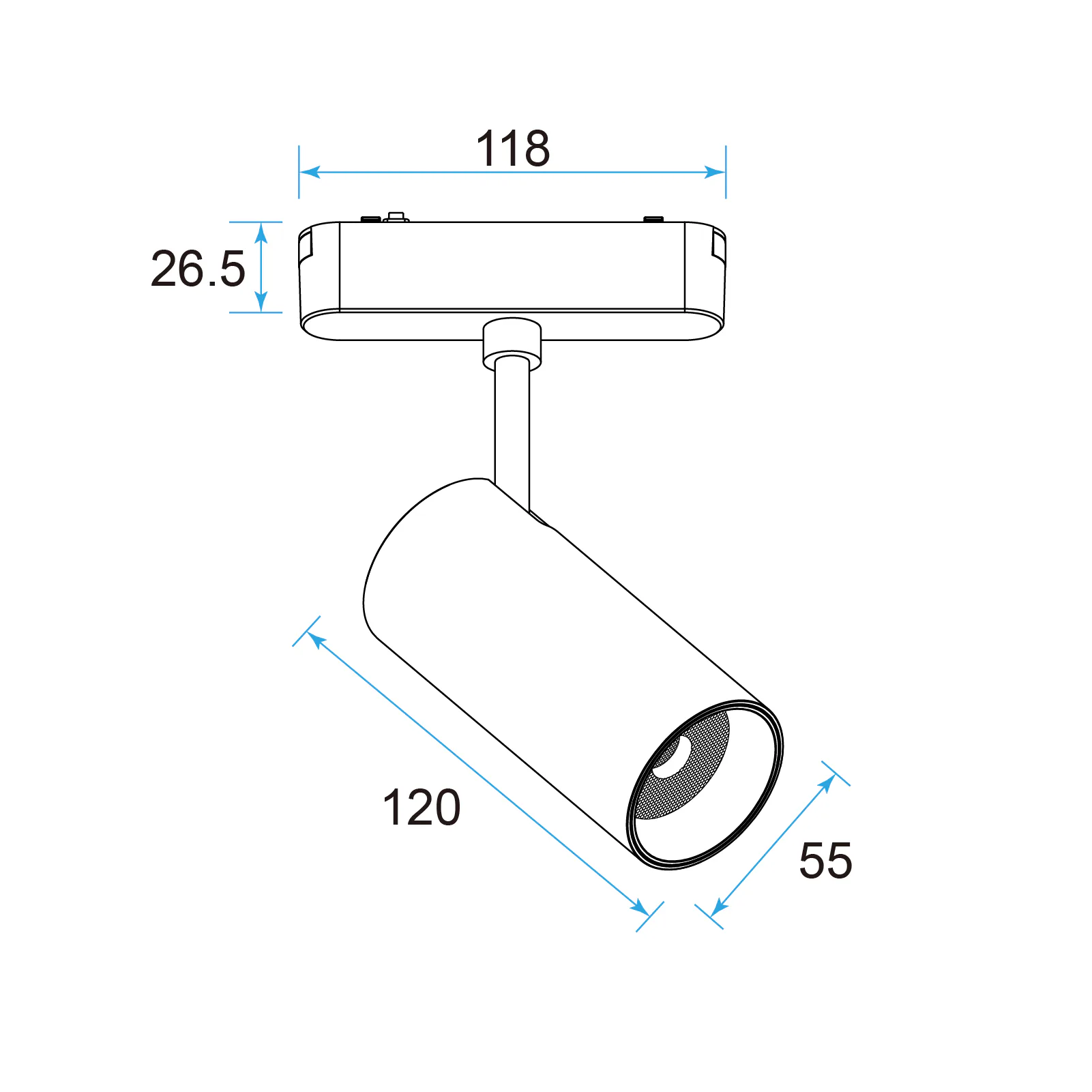 U23 LED Spot Light 20W Adjustable for 48V Slim Track, UGR<16